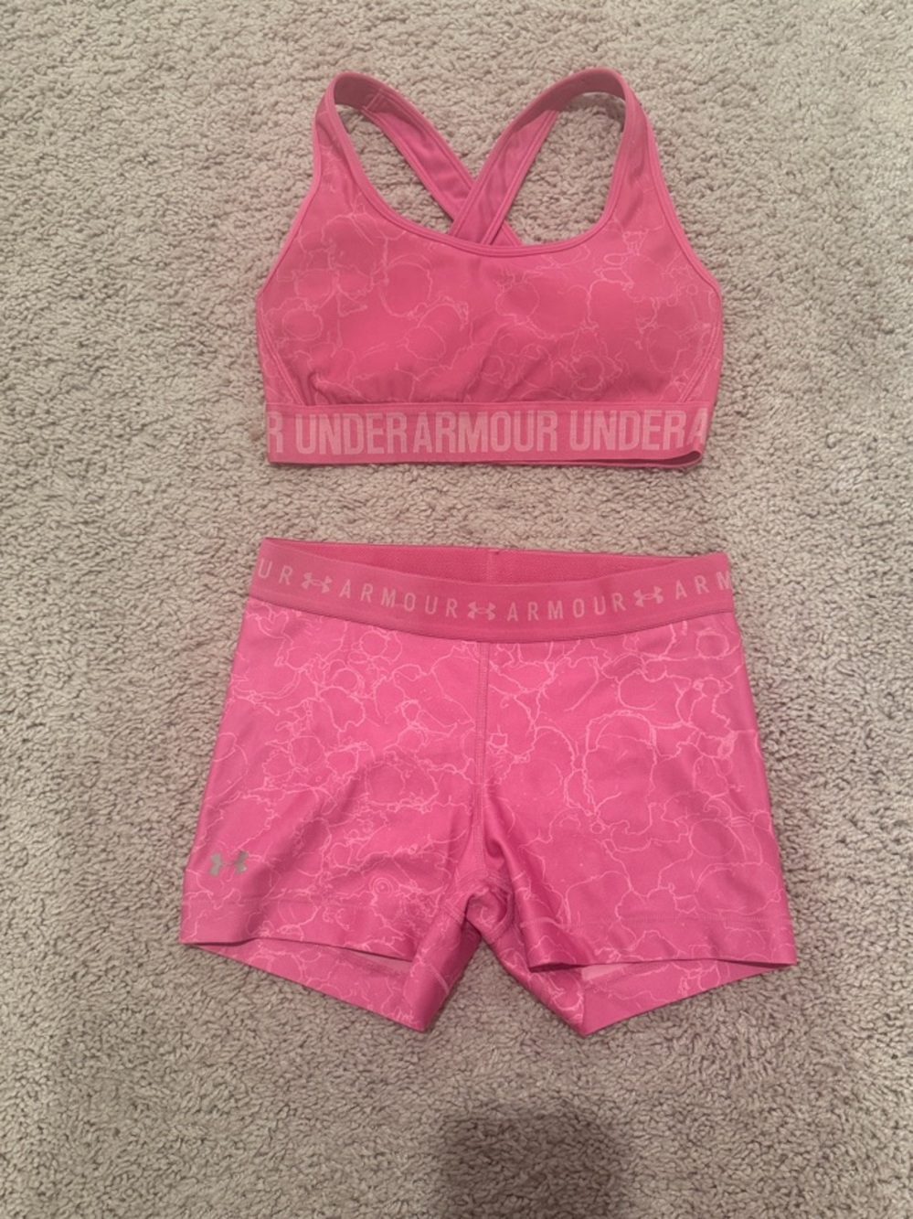 Under Armour Pink Crossback Sports Bra and Compression Shorts Set